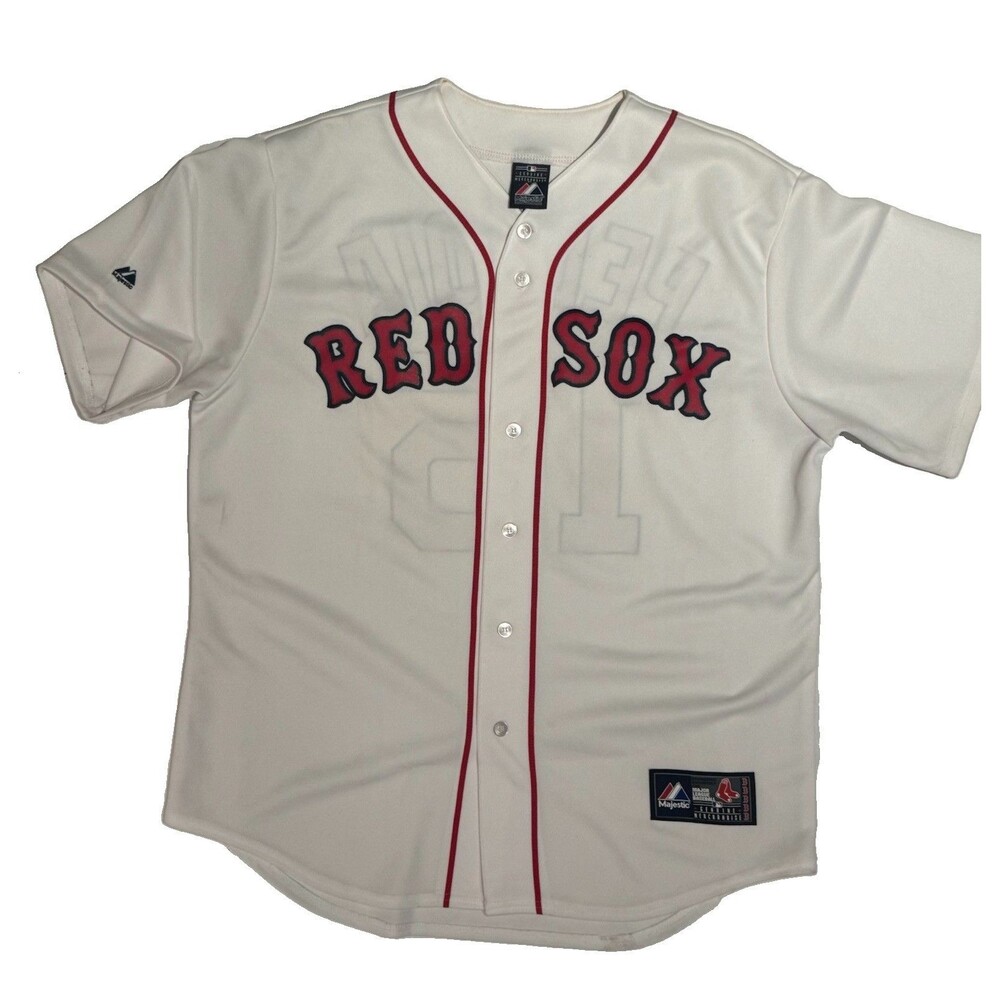 Vintage Majestic Boston Red Sox Dustin Pedroia #15 White Jersey Size LG